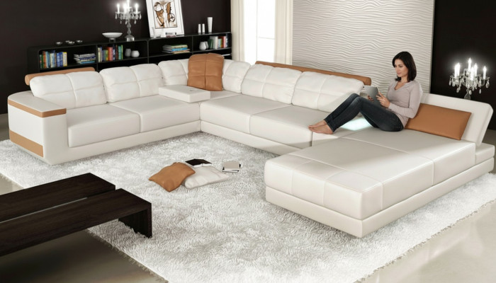 Sofá en forma de U, sofá de tela esquinero diseño de sofás cama seccional de cuero.