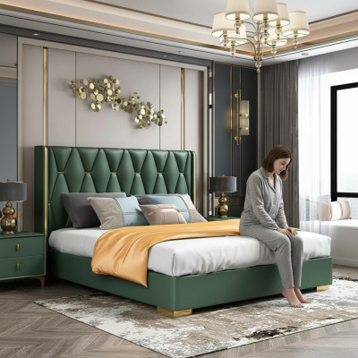 Modernas camas de lujo en el dormitorio italiano Diseño de cama doble de lujo nuevo