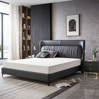 Cama de lujo dormitorio cuero acolchado decoración camas dobles diseño metálico