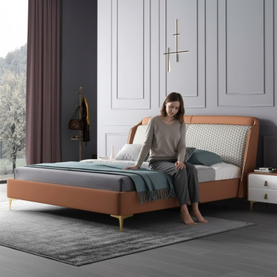 Cama Acolchado Diseño Lujo Doble Hotel Matrimonial Dormitorio Cuero 180x200cm
