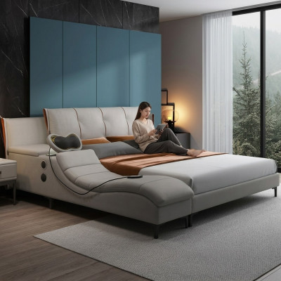 Cama de cuero de diseño de lujo doble multifunción con sonoridad nueva para hotel.