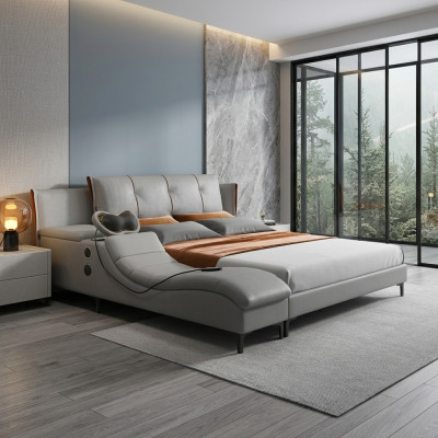 Cama de cuero de diseño de lujo doble multifunción con sonoridad nueva para hotel.