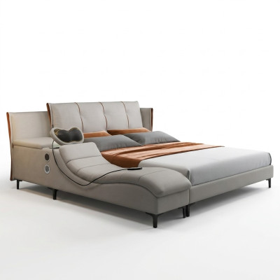 Cama de cuero de diseño de lujo doble multifunción con sonoridad nueva para hotel.