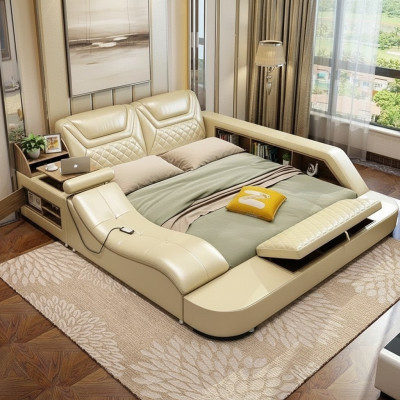 Cama multifunción con estantería, armario y USB, estación de carga de cama doble 180x200