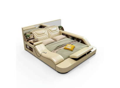 Cama multifunción con estantería, armario y USB, estación de carga de cama doble 180x200