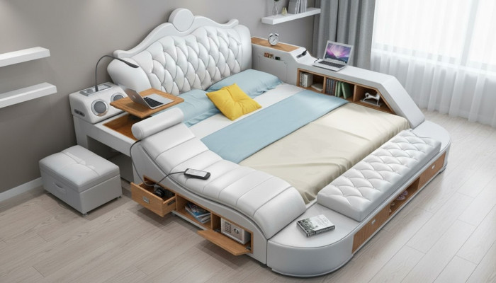 Chesterfield cama doble de diseño de lujo, camas tapizadas 180x200 multifunción