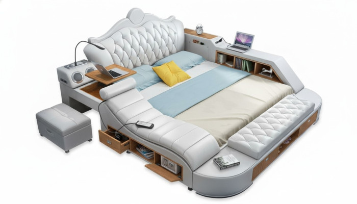 Chesterfield cama doble de diseño de lujo, camas tapizadas 180x200 multifunción