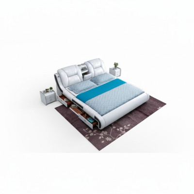Sofá cama multifunción XXL para dormitorios grandes con caja USB, hotel, cuero, cojines y cajones.