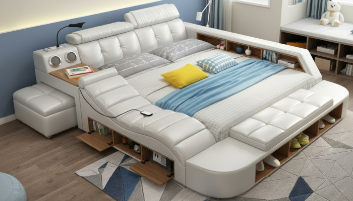 Diseño cama XXL, camas grandes, cuero, acolchado, hotel 180x200cm, multifunción.