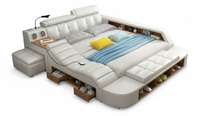 Diseño cama XXL, camas grandes, cuero, acolchado, hotel 180x200cm, multifunción.