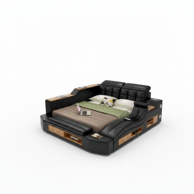 Diseño de camas de cuero de hotel doble multifuncionales con cajas de Bluetooth de lujo