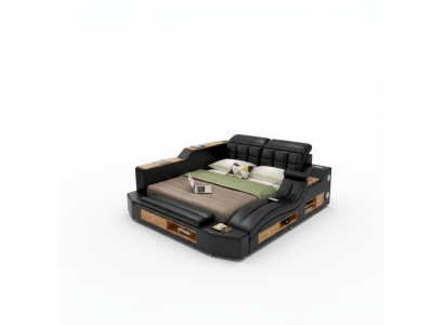 Diseño de camas de cuero de hotel doble multifuncionales con cajas de Bluetooth de lujo