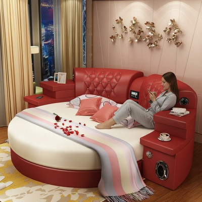 Cama redonda Cama redonda Multifuncional Hotel Acolchado Led Estantería King Size