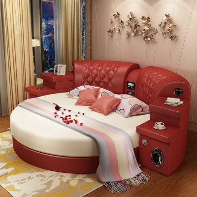 Cama redonda Cama redonda Multifuncional Hotel Acolchado Led Estantería King Size