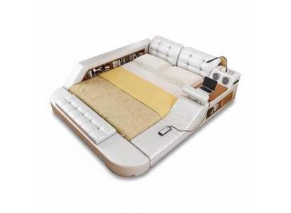 Diseño Doble Cama de Cuero de Lujo con USB, Multifunción, Nuevo