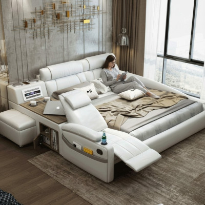 Diseño cama XXL Camas grandes Cuero Hotel Acolchado 180x200cm Multifunción