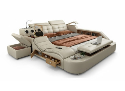 Cama multifuncional diseño de lujo en cuero con estante doble 180x200 cm.
