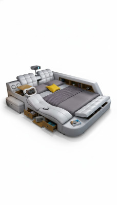 Multifunción Deluxe Cama Masaje Cama Hotel Tapizado Led usb Radio