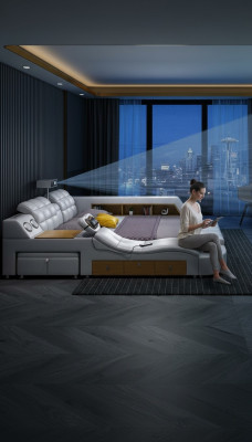 Cama multifunción con función de masaje LED USB del proyector de televisión de lujo del hotel.