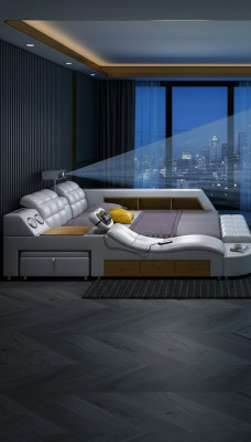 Cama multifunción con función de masaje LED USB del proyector de televisión de lujo del hotel.