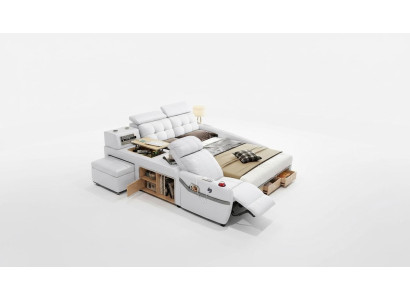 Cama de masaje multifunción con estantes USB tapizados en cuero de lujo.