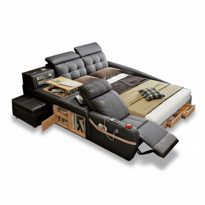 Función de masaje en cama multifuncional Deluxe, cama de hotel, tapizado, Led, usb, radio.