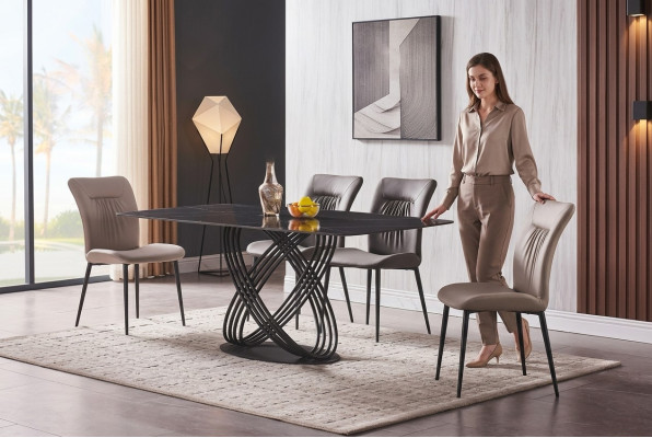 Lujo Mesa de acero inoxidable Mesa de comedor Comedor Mesas Cocina Mesas Diseño Metal
