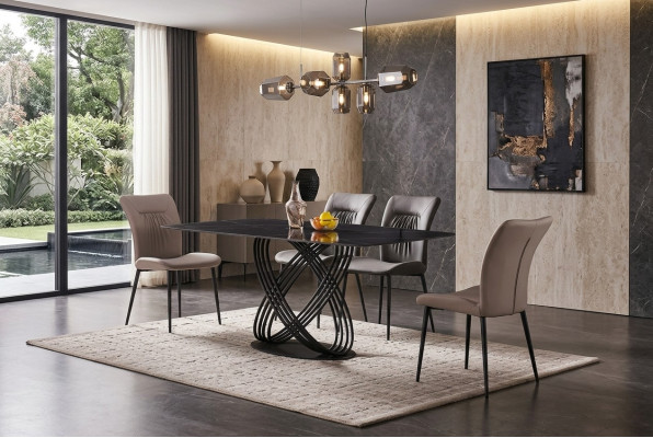 Lujo Mesa de acero inoxidable Mesa de comedor Comedor Mesas Cocina Mesas Diseño Metal