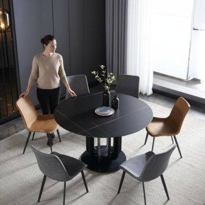 Mesa redonda de diseño de lujo de acero inoxidable para comedor, mesas de comedor nuevas.