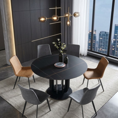 Mesa redonda de diseño de lujo de acero inoxidable para comedor, mesas de comedor nuevas.