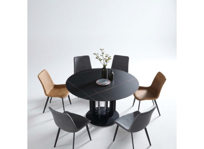 Mesa redonda de diseño de lujo de acero inoxidable para comedor, mesas de comedor nuevas.
