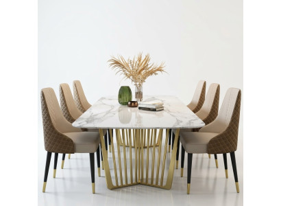 Mesas de lujo, mesa de comedor de metal, mesa de comedor moderna, muebles de oro de acero inoxidable.