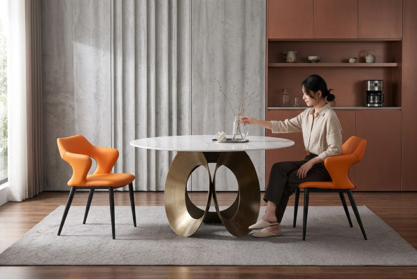 Mesa de comedor moderna de acero inoxidable para sala de estar y cocina. Mesas de diseño de metal.