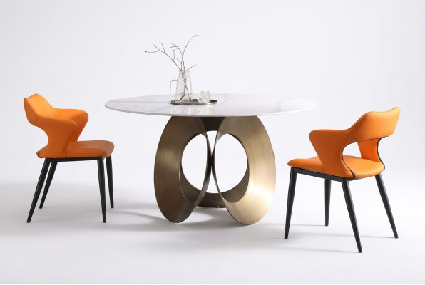 Mesa de comedor moderna de acero inoxidable para sala de estar y cocina. Mesas de diseño de metal.