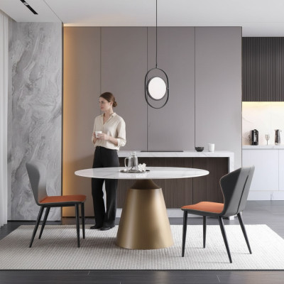 Mesas de lujo Mesa de comedor Muebles Columna Mesa Mármol Estilo Mesas Comedor Metal Acero inoxidable