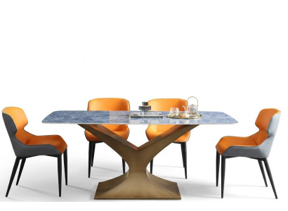 Mesa de comedor de lujo de metal acero inoxidable Mesas Muebles Columna Mesa Mesas de comedor Estilo mármol