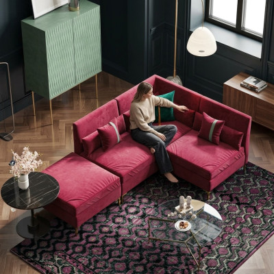 Muebles de salón sofá esquinero en forma de L relax terciopelo madera maciza diseño de asiento sofá lounge nuevo