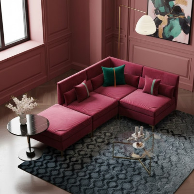 Muebles de salón sofá esquinero en forma de L relax terciopelo madera maciza diseño de asiento sofá lounge nuevo