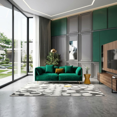 Sofá de 2 plazas de terciopelo, asientos de club de madera de diseño relajado.