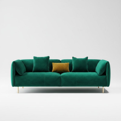 Sofá de 2 plazas de terciopelo, asientos de club de madera de diseño relajado.