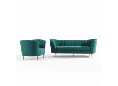 Sofá de diseño de lounge con asiento de 2 plazas, relax, terciopelo y madera maciza.