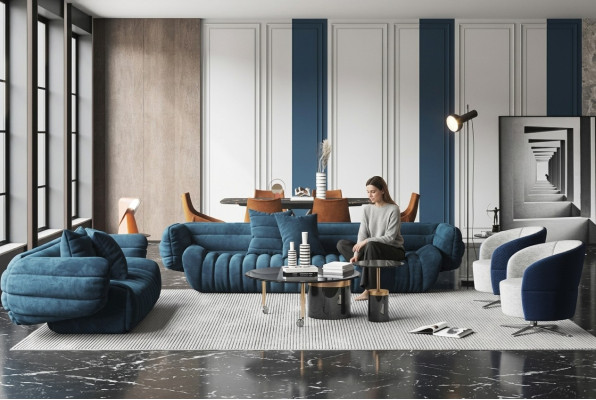 Sofá de terciopelo de 2 plazas, conjunto de salón de madera maciza con asientos relax, diseño de sofá lounge.