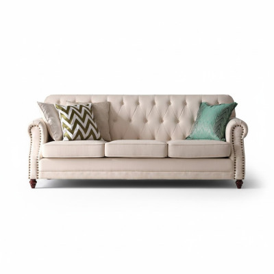 Sofá Chesterfield de 3 plazas, sala de estar relajante, diseño de asiento, sofá tipo lounge.