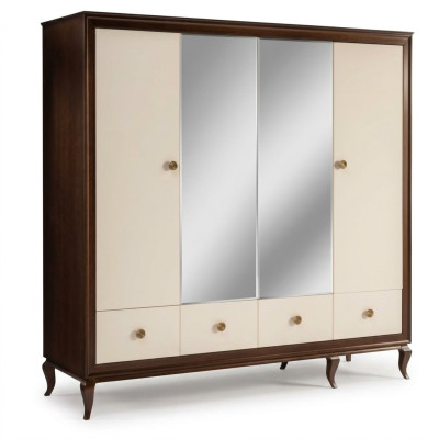 Armario con espejo Armario de madera de 4 puertas con 3 cajones Nuevo.