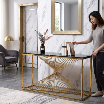 Diseñador de lujo Consola Mesa Consolas Mesas Madera Metal Diseño Oro