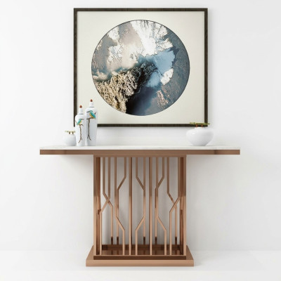 Mesas de consola de lujo modernas de madera y oro.