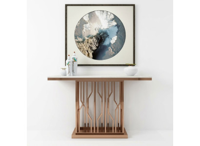 Mesas de consola de lujo modernas de madera y oro.