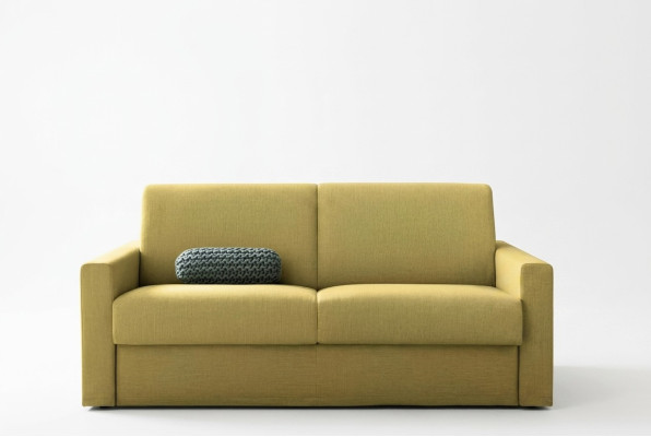 Sofá de diseñador de dos plazas, sofá biplaza amarillo de tela, sofá cama, muebles italianos.