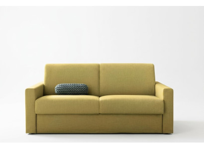 Sofá de diseñador de dos plazas, sofá biplaza amarillo de tela, sofá cama, muebles italianos.