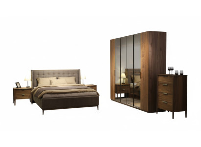 Conjunto de dormitorio de diseñador Cama de lujo 2 mesitas de noche de madera Completamente nueva 3 piezas.